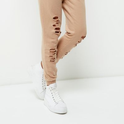 Pink distressed casual joggers